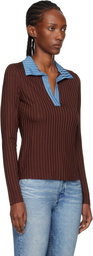 rag & bone Burgundy Natalia Colorblock Long Sleeve Polo
