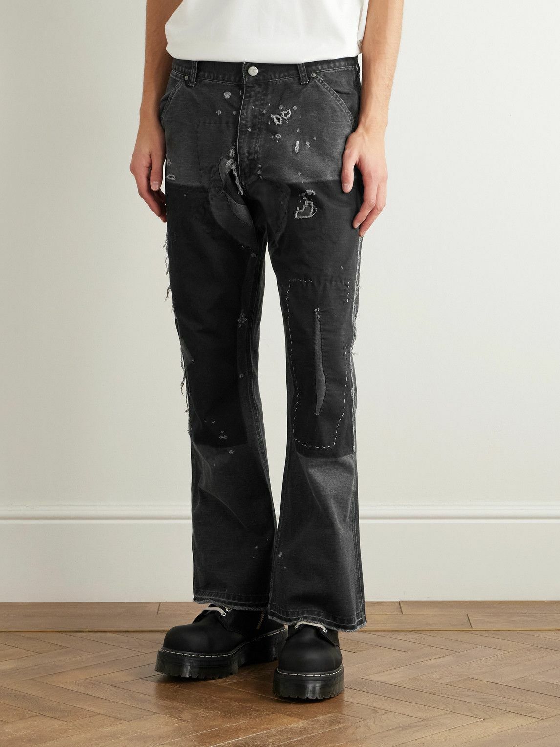 SAINT MXXXXXX - Slim-Fit Flared Double-Knee Distressed Jeans - Black