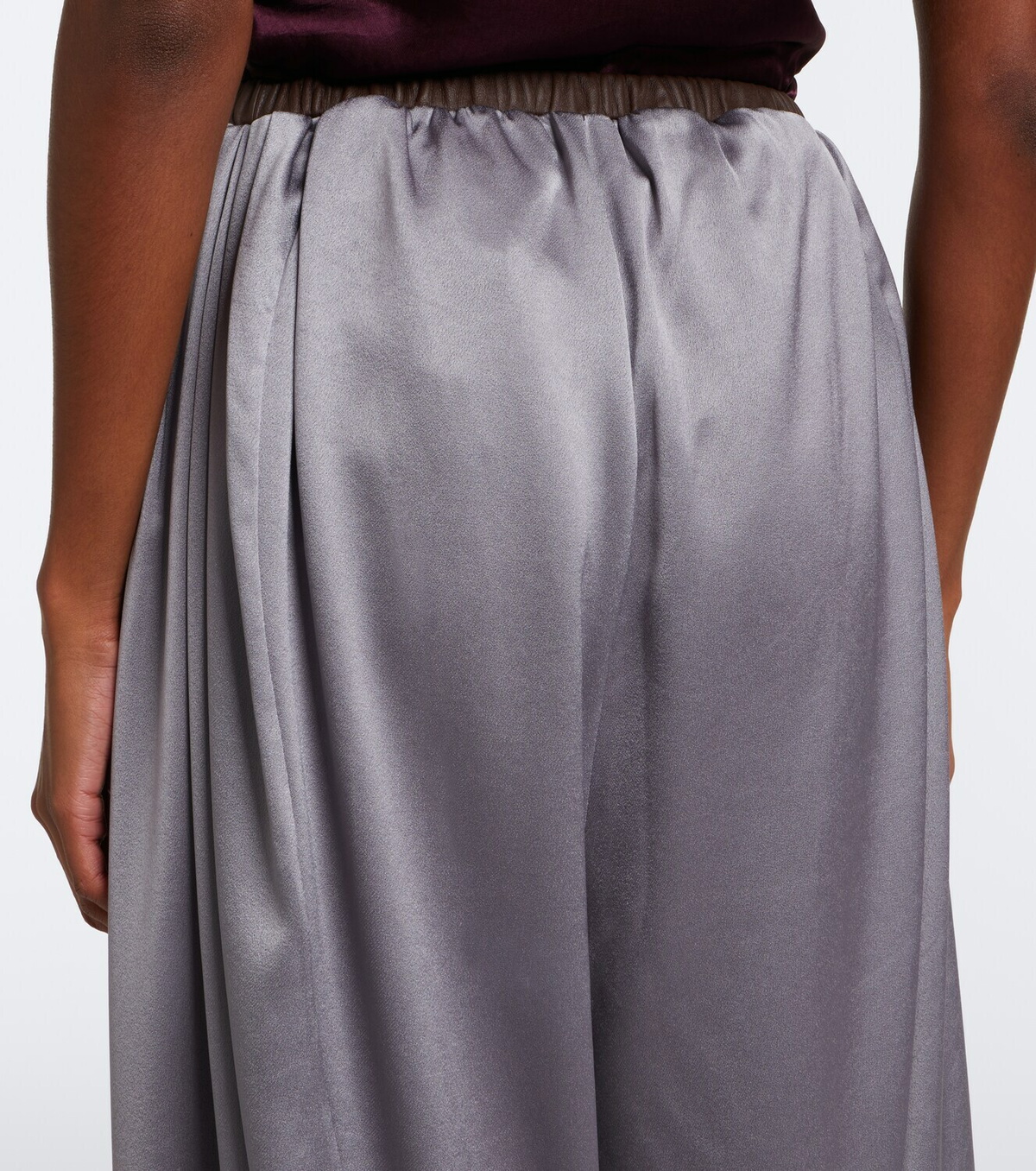 Jacques Wei Leather-trimmed satin wide-leg pants
