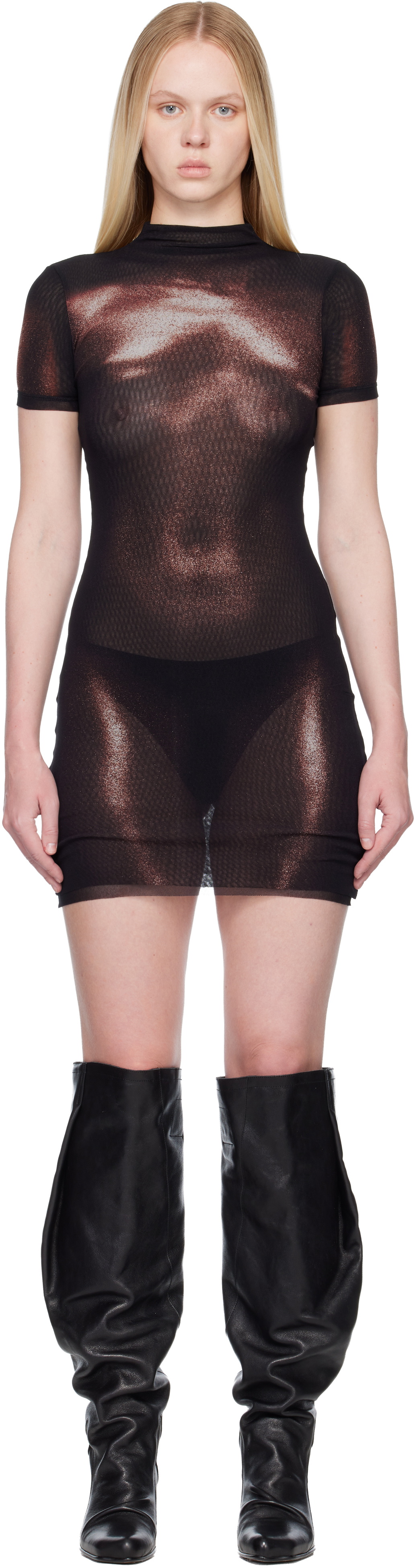 Jean Paul Gaultier Black & Burgundy 'The Short Bronze Body Dust' Minidress