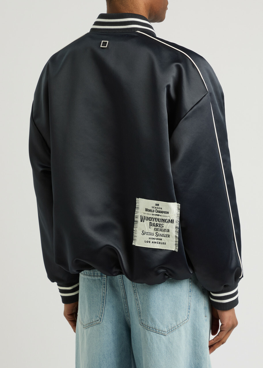 Wooyoungmi Logo-appliquéd Satin Bomber Jacket Navy