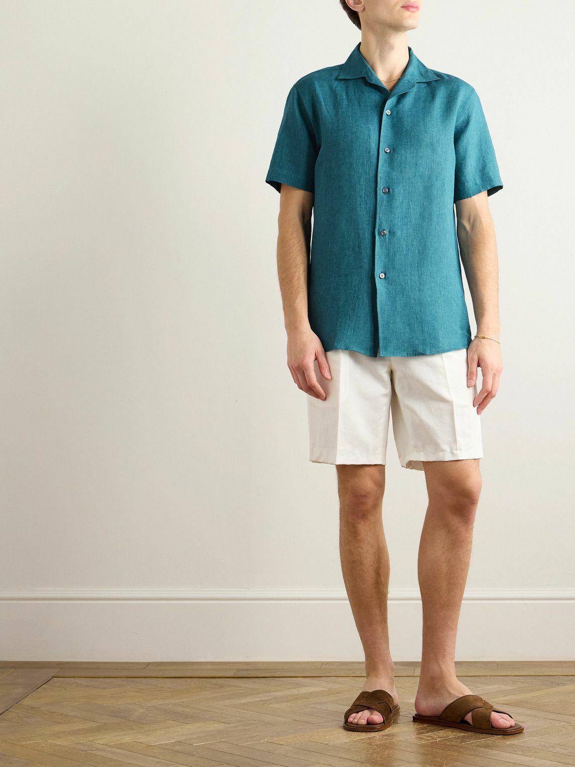 Brioni - Capri Camp-Collar Linen Shirt - Blue