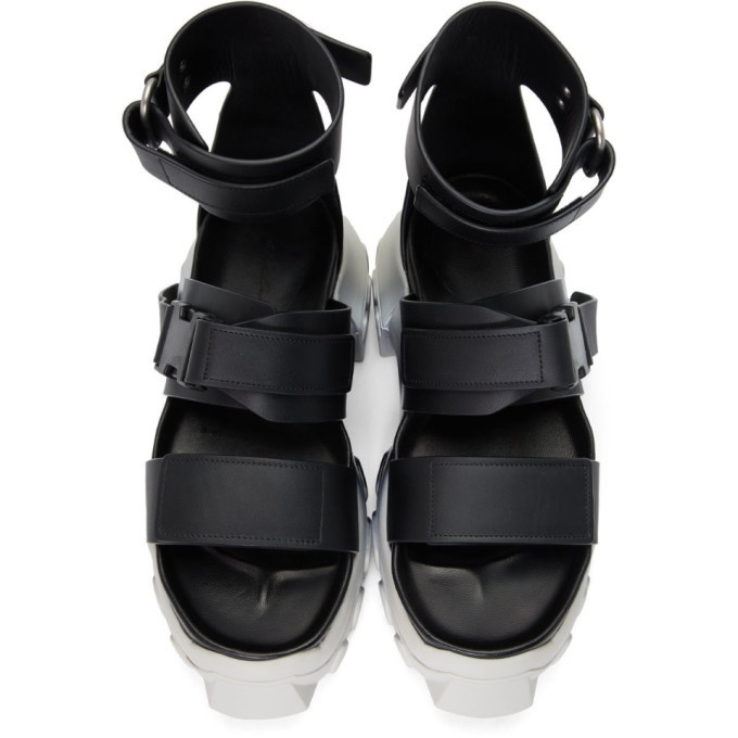 Rick Owens Black and Silver Ankle Strap Tractor Sandals Rick Owens