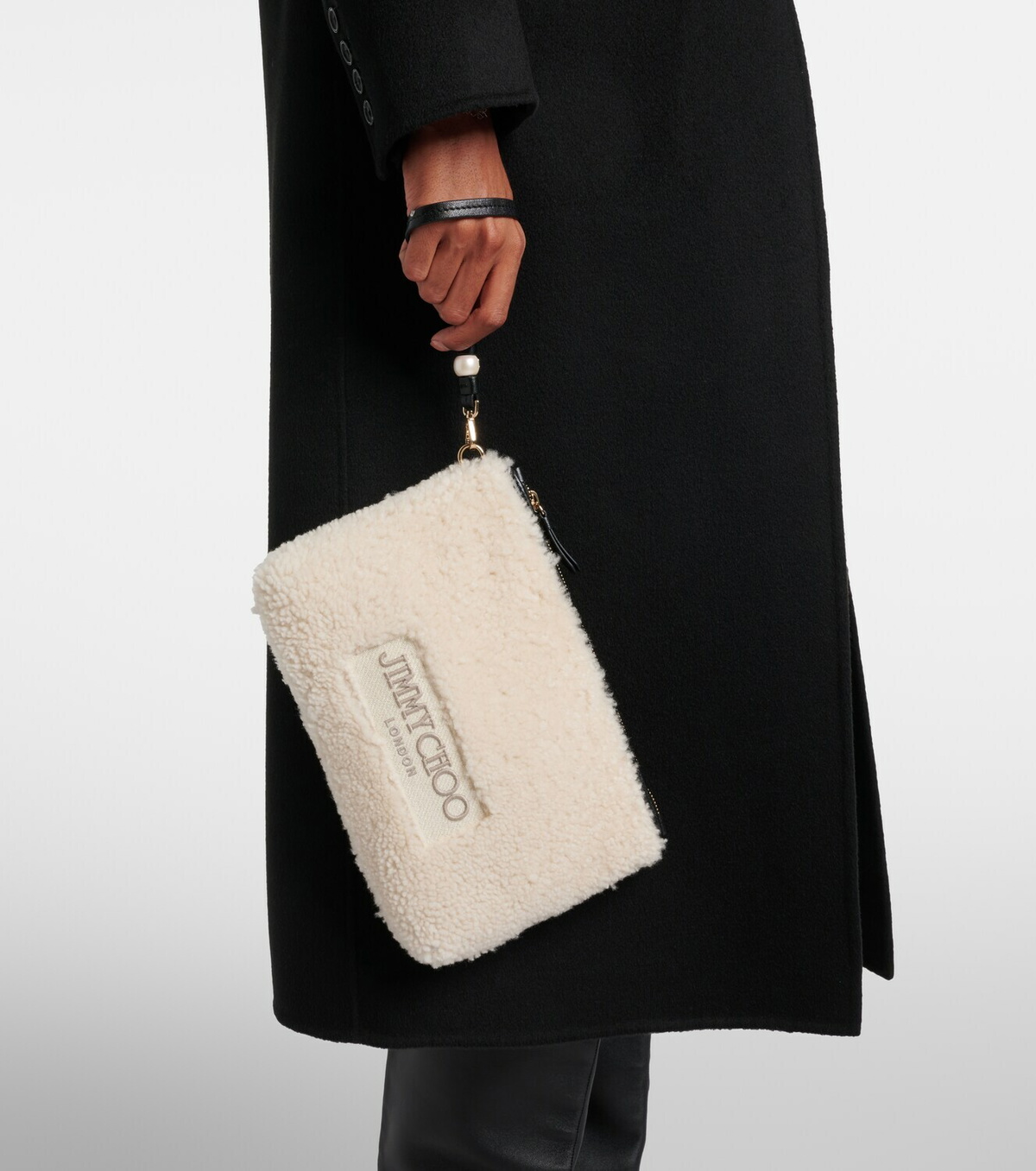 Jimmy Choo Logo shearling pouch with strap