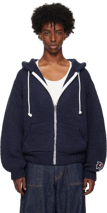 Photo: RICE NINE TEN Navy Hand Knitted Zip Hoodie