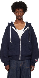 RICE NINE TEN Navy Hand Knitted Zip Hoodie