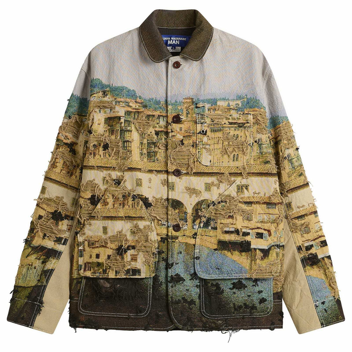 Junya Watanabe MAN Men's Gobelin Weave Blazer in Beige/Light Blue/Green