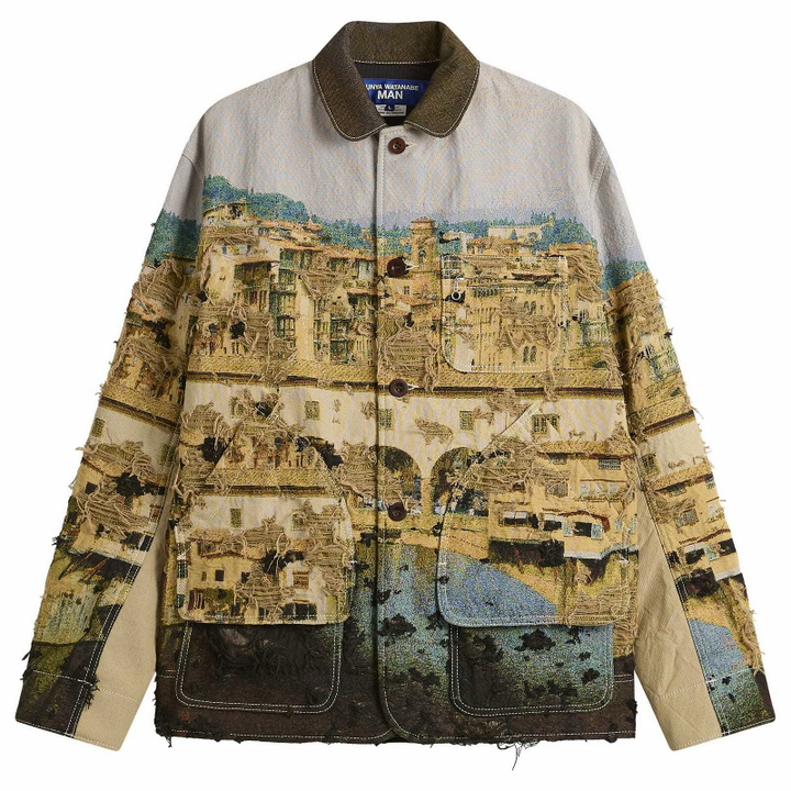 Photo: Junya Watanabe MAN Men's Gobelin Weave Blazer in Beige/Light Blue/Green