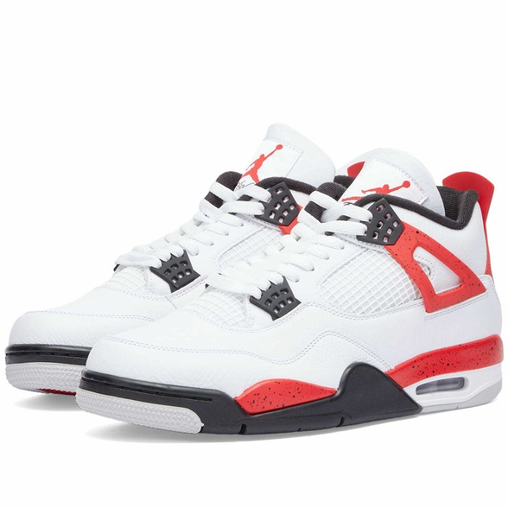 Photo: Air Jordan Men's 4 Retro Sneakers in White/Red/Black/Grey