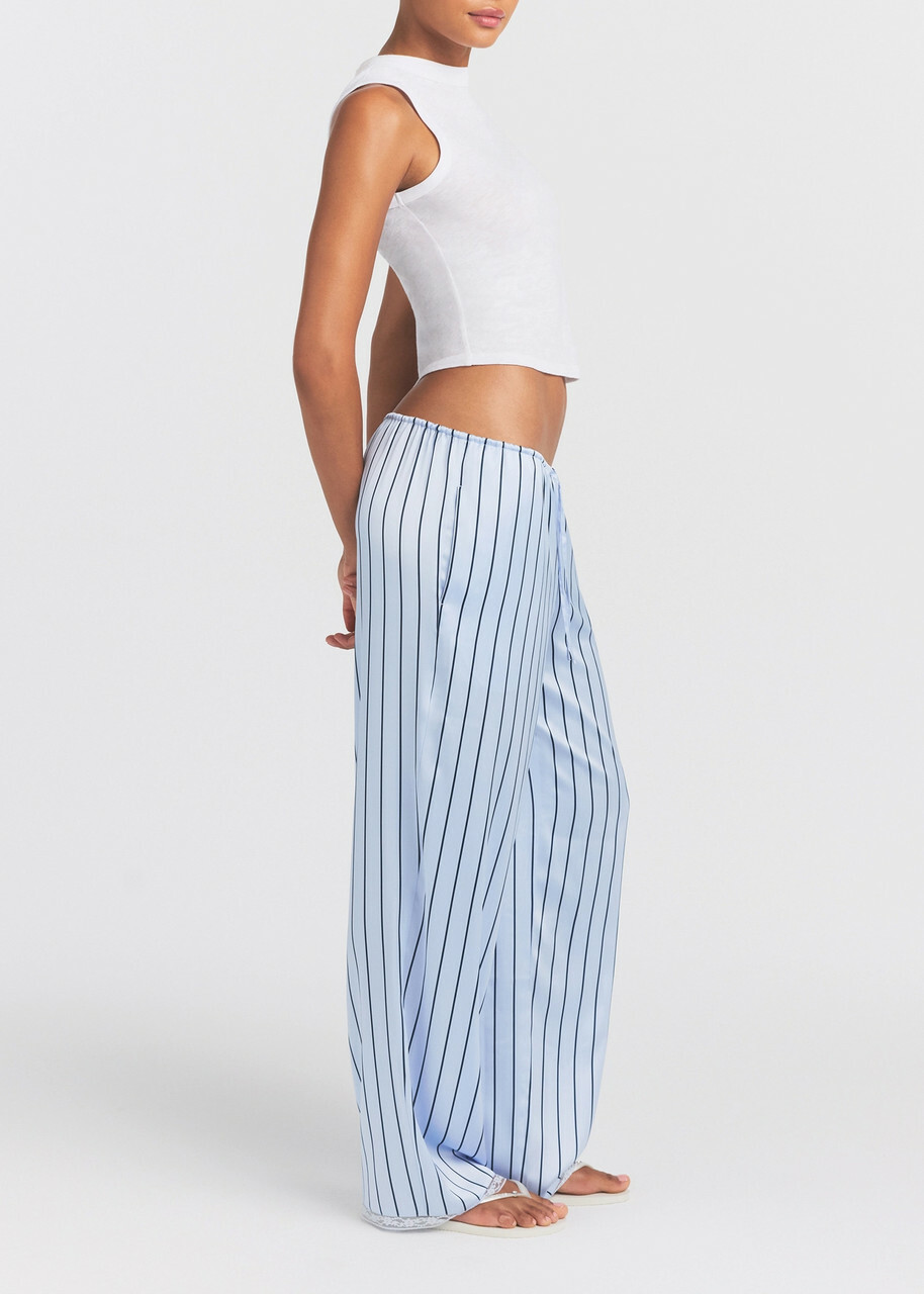 Skims Lace-trim Woven Shine Trousers Blue