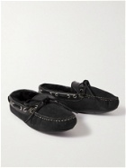 Quoddy - Fireside Shearling-Lined Leather-Trimmed Suede Slippers - Black