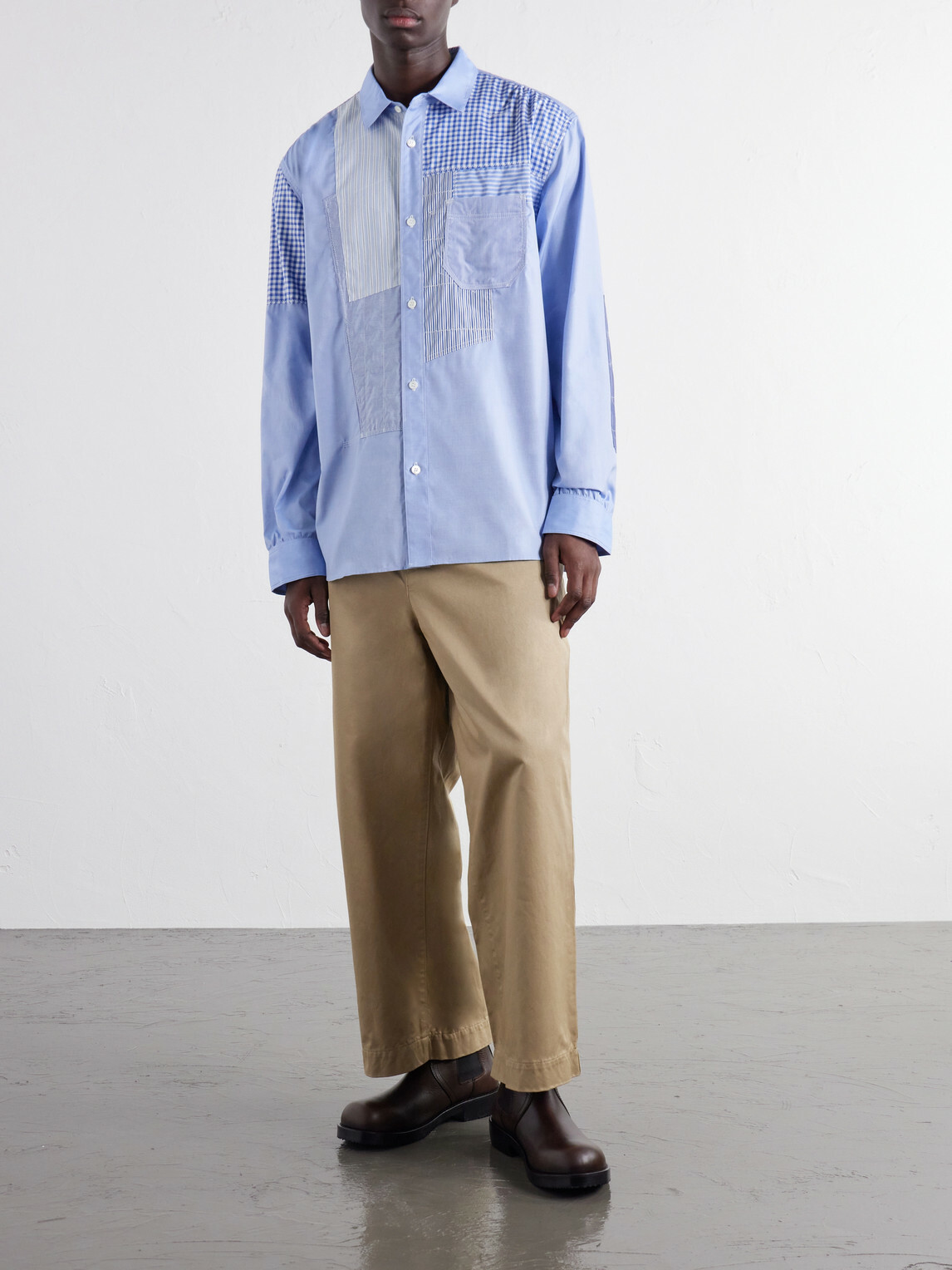 Junya Watanabe - Patchwork Cotton-Poplin Shirt - Blue