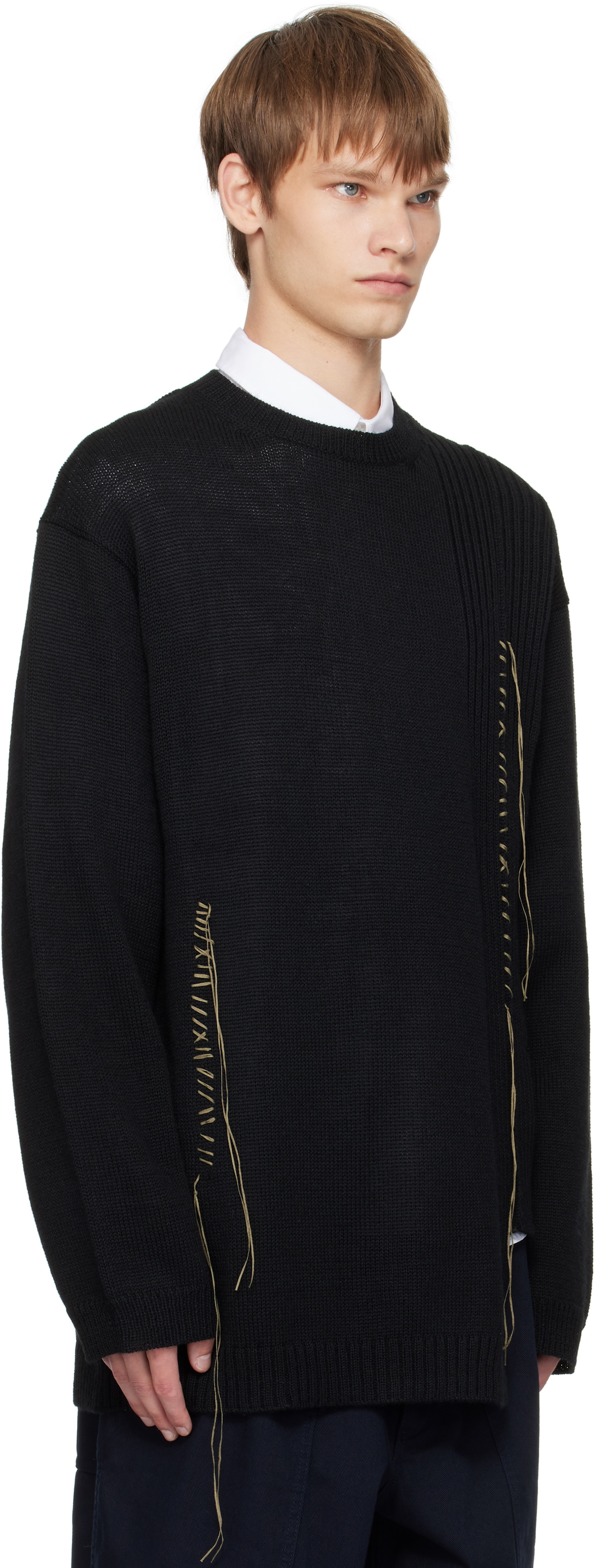 YOHJI YAMAMOTO Black Plain Stitch Embroidery Round Neck Sweater