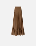 Pinko Long Frilly Skirt In Viscose Georgette Brown Acorn