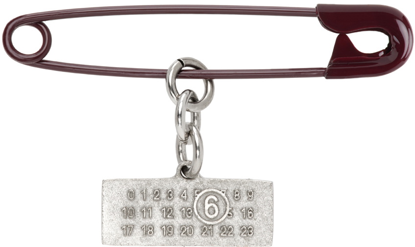 MM6 Maison Margiela Brugundy Safety-Pin Brooch MM6 Maison Margiela