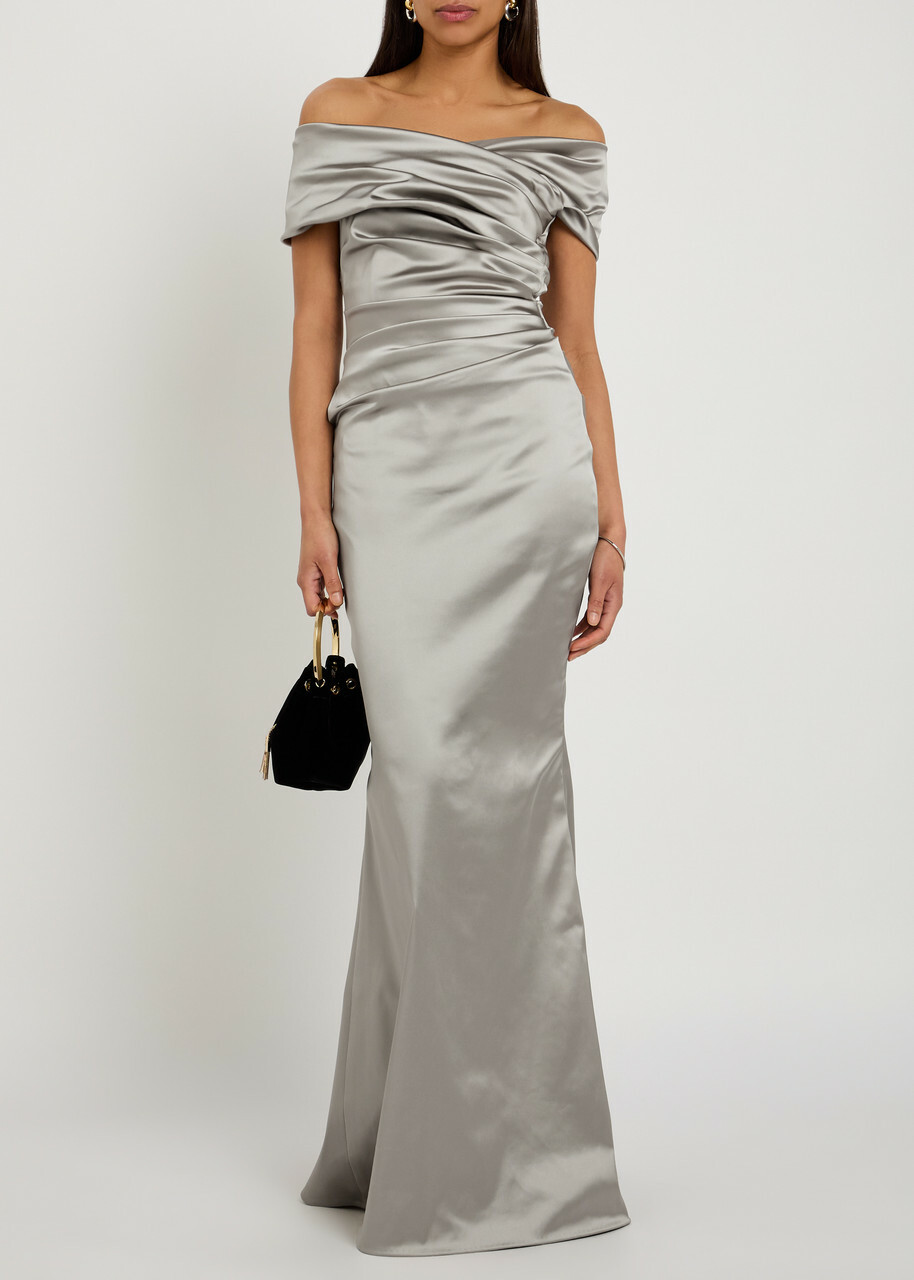 Talbot Runhof Gathered Satin Gown Grey