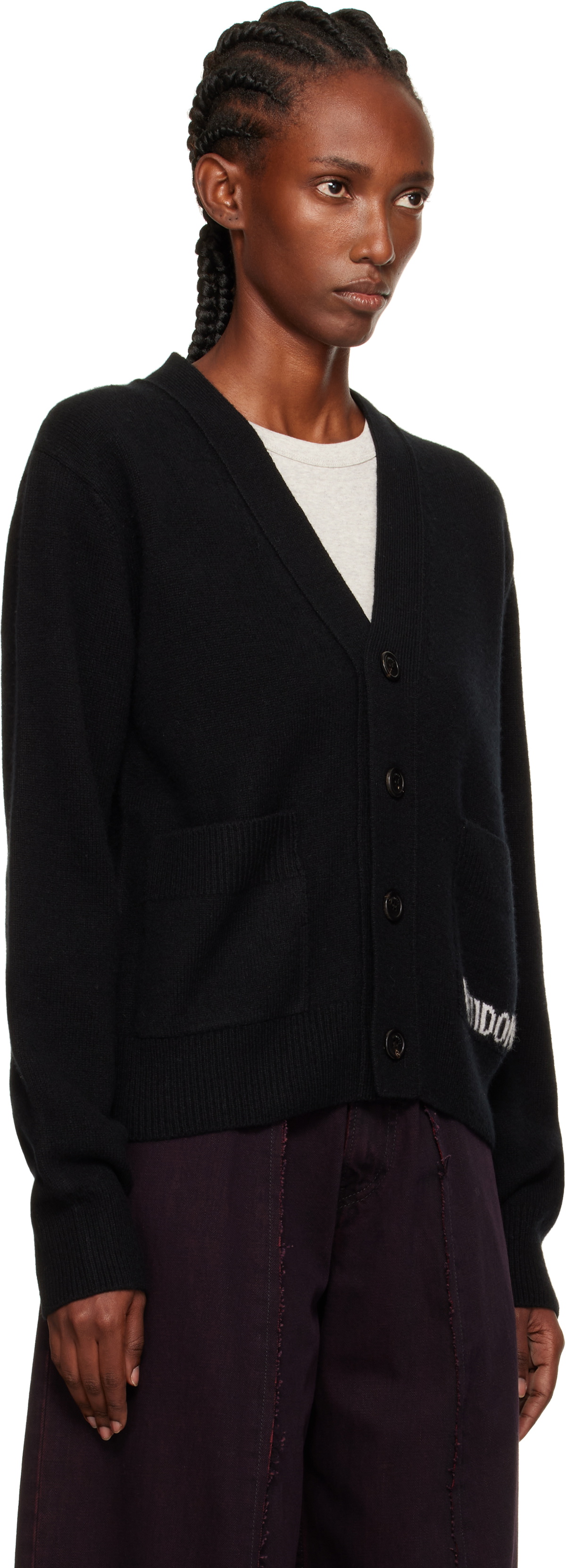 We11done Black Pocket Logo Knit Cardigan
