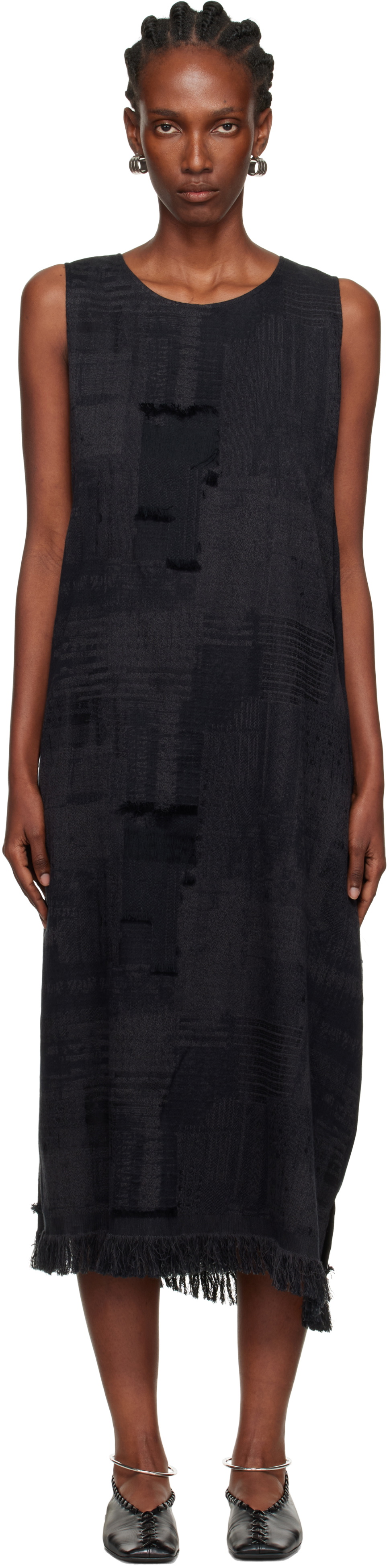 Y's Black O-Asymmetry Sleeveless Midi Dress