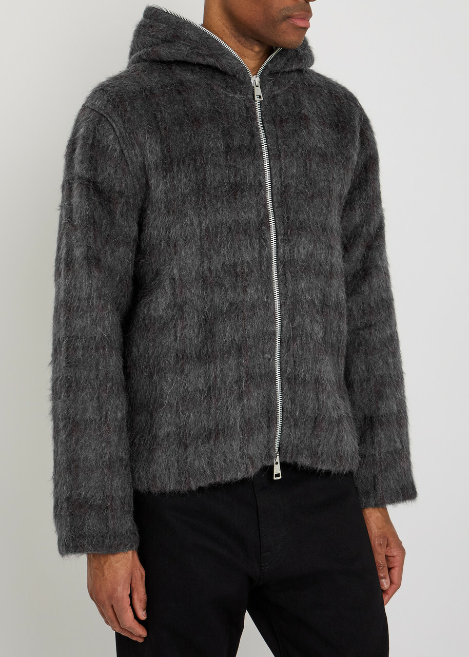 Our Legacy Hooded Checked Brushed Knit Jumper Plum