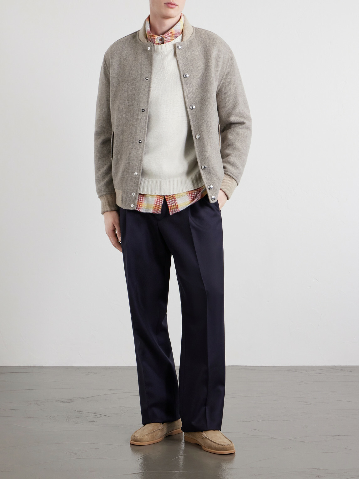 Eleventy - Wool and Cashmere-Blend Herringbone Bomber Jacket - Neutrals