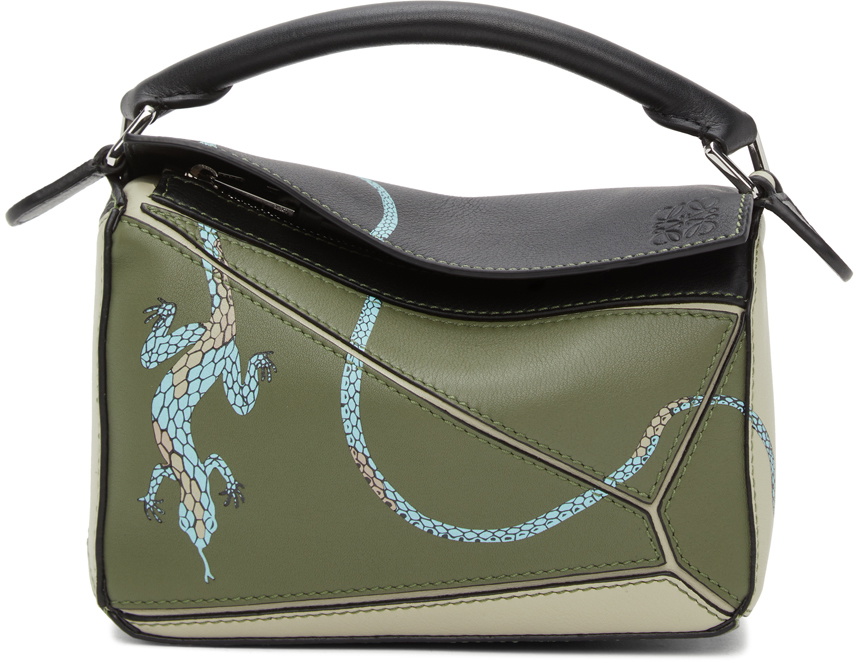 Loewe Green Paula's Ibiza Mini Lizard Puzzle Bag Loewe