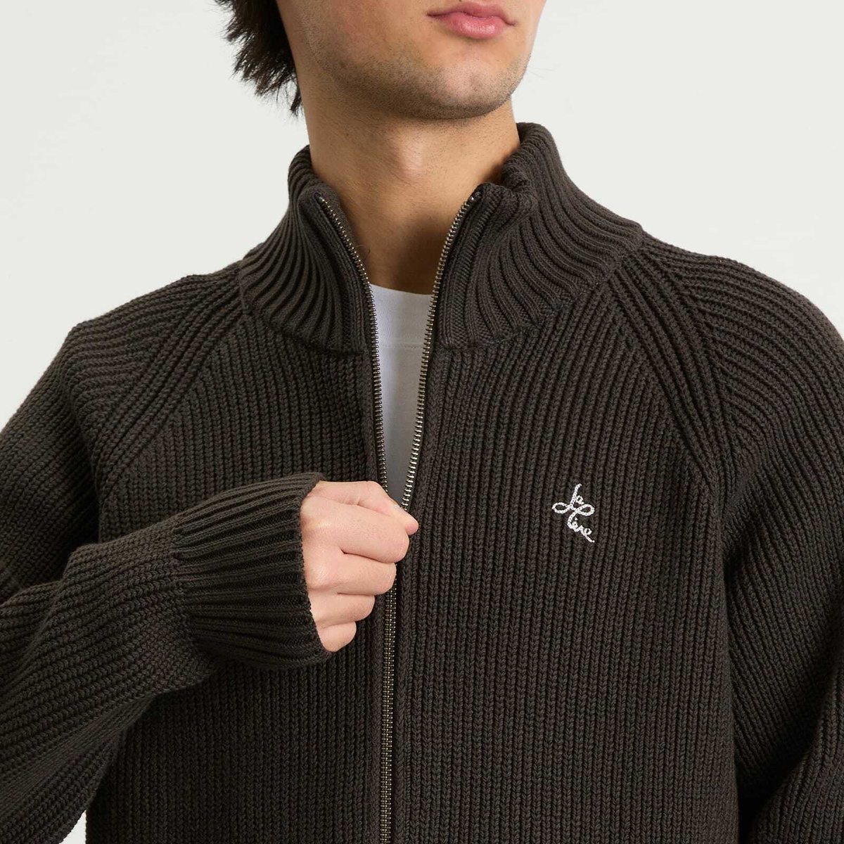 Le Père Men's Zipper Knit Cardigan in Charcoal