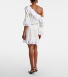 Saint Laurent Embroidered ruffled cotton poplin minidress