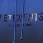 Vetements Men's Gradient Logo Limited Edition Hoody in Royal Blue