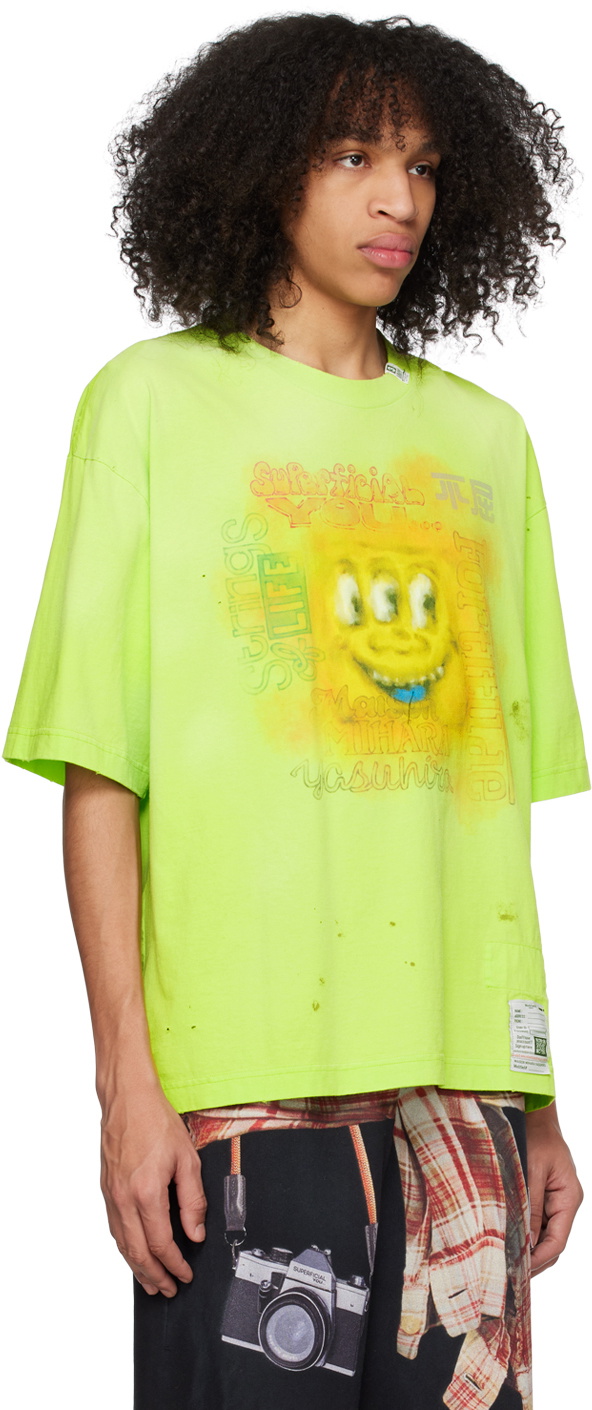 Miharayasuhiro Green Distressed T-Shirt Maison MIHARA YASUHIRO