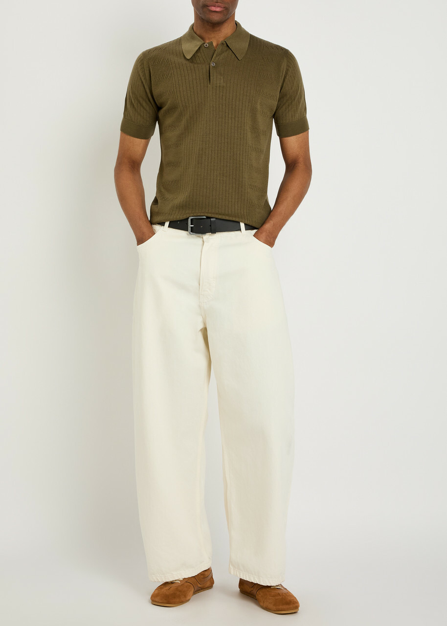John Smedley Croall Ribbed Merino Wool Polo Shirt Dark Green