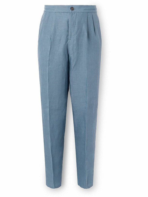 Photo: Brunello Cucinelli - Straight-Leg Pleated Linen Suit Trousers - Blue