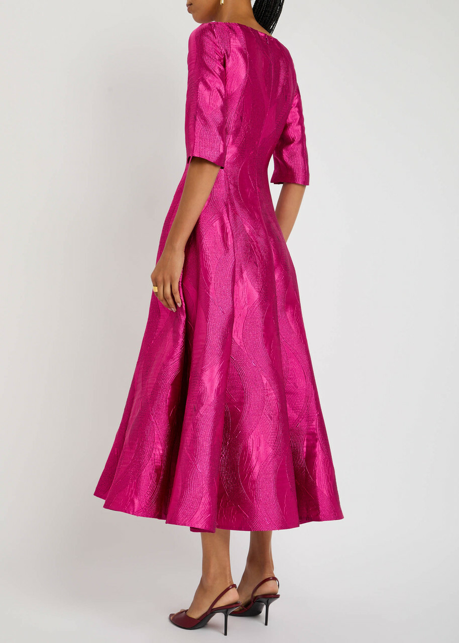 Talbot Runhof Patterned-jacquard Woven Midi Dress Pink
