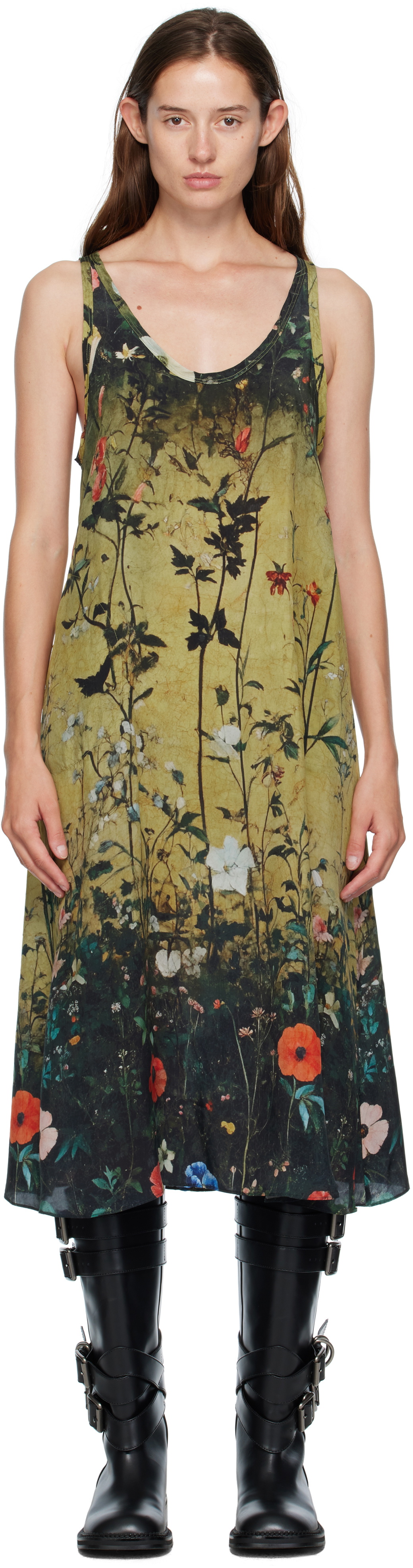 R13 Yellow & Black Tank Midi Dress