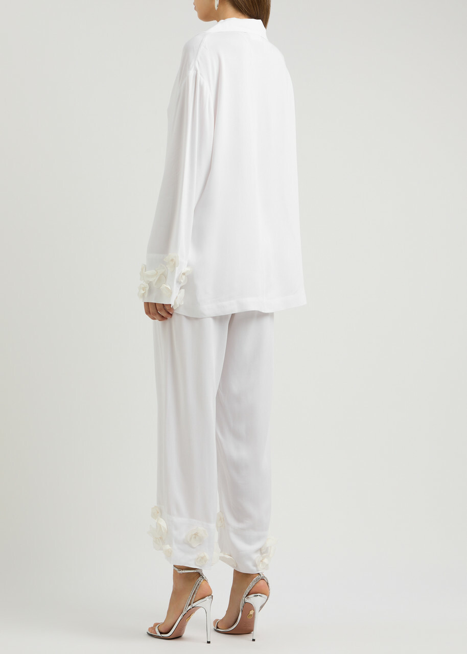 Sleeper The Bloom Floral-appliqué Twill Pyjama set White