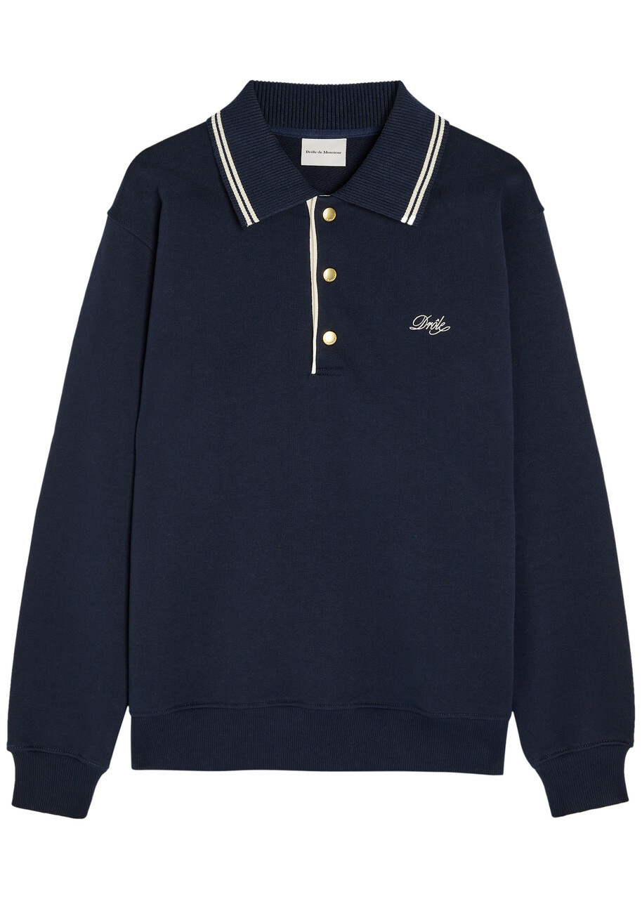 DRÔLE DE Monsieur Le Polo Drôle Logo-embroidered Cotton Polo Jumper Navy