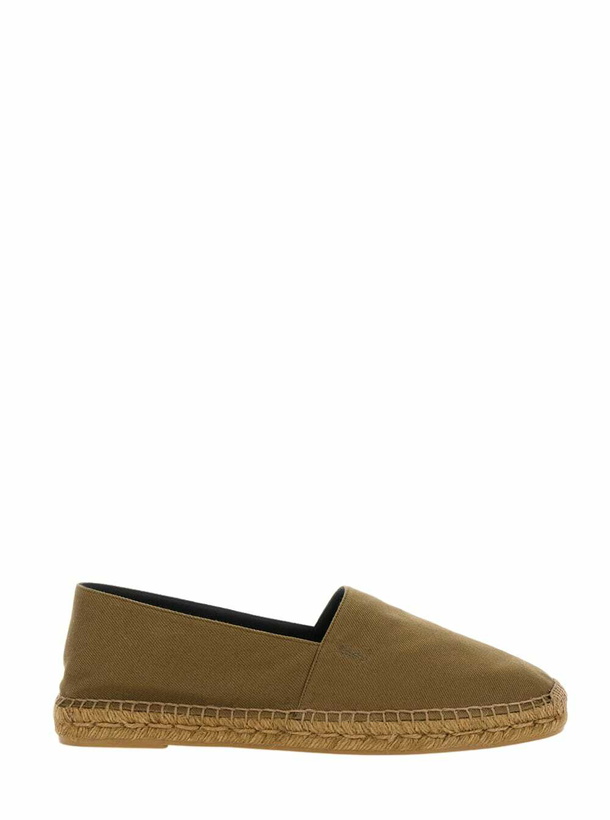 Photo: Saint Laurent Brown Espadrilles With Tonal Cassandre Embroidery On The Side And Almond Toe In Cotton Man