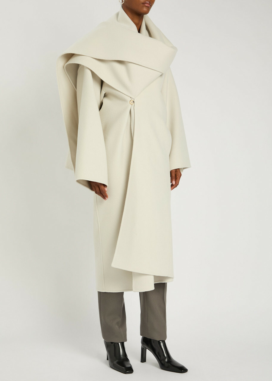 Calvin Klein Amelia Scarf-effect Wool and Cashmere-blend Coat Ivory