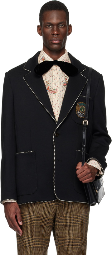 Photo: Valentino Black Single-Breasted Wool Valentino Patch Blazer