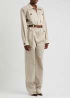 Saint Laurent Belted Cotton Jumpsuit Beige