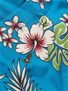 Go Barefoot - Haole Hibiscus Convertible-Collar Floral-Print Cotton Shirt - Blue