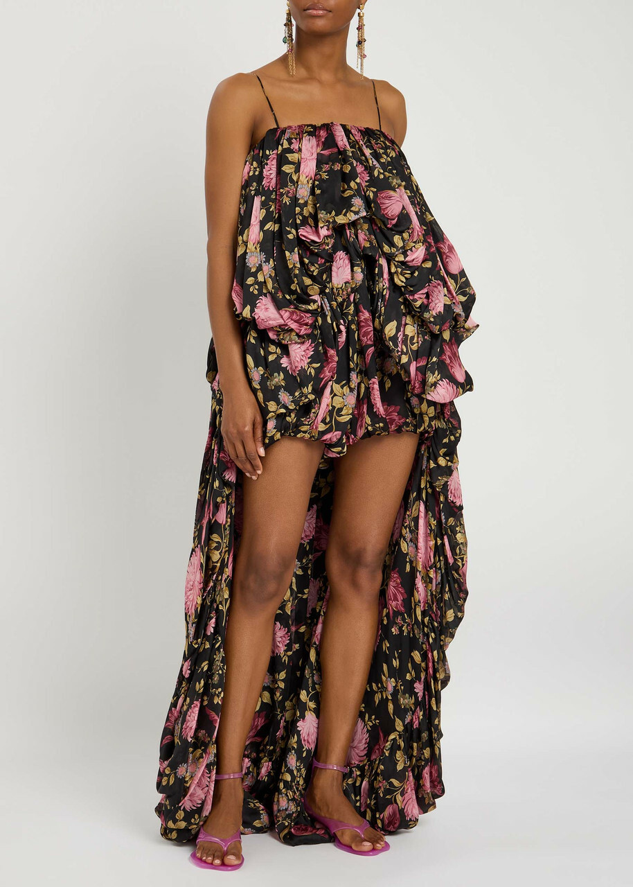 Chloe Draped Floral-printed Silk-blend Jumpsuit Black