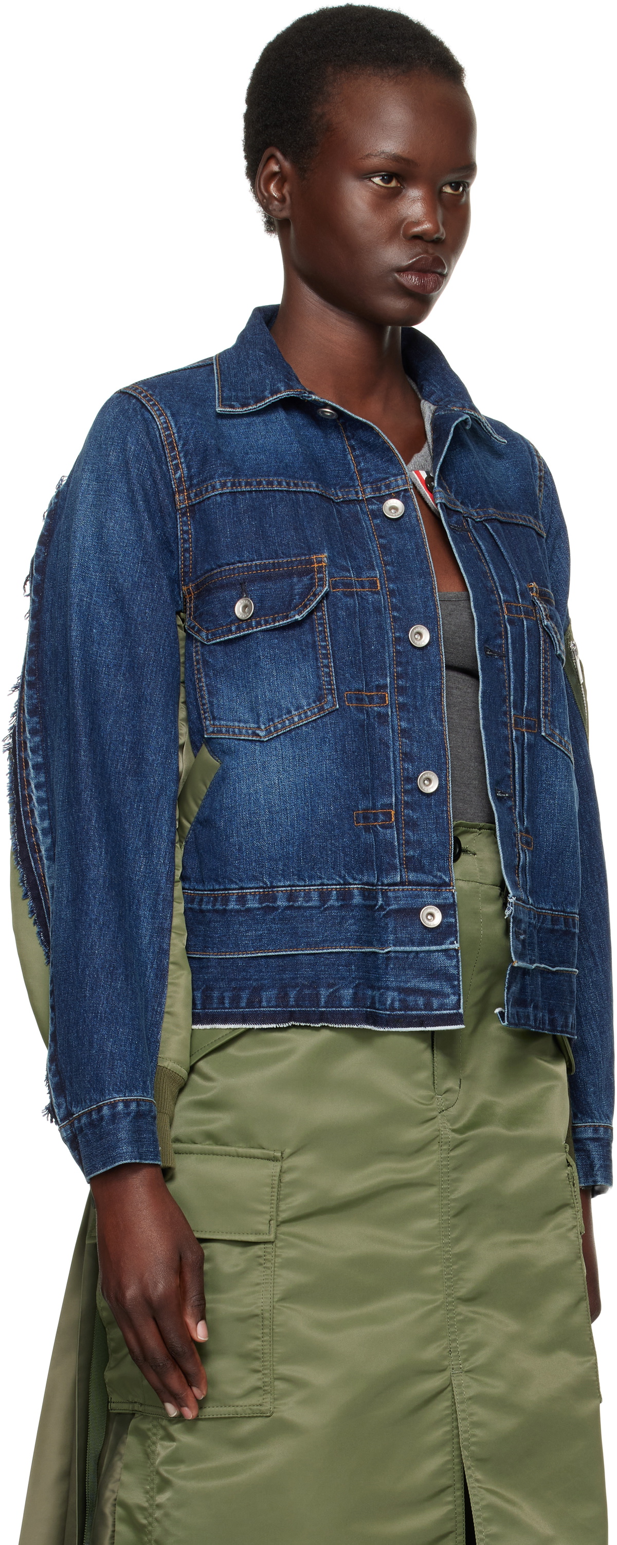 sacai Blue Nylon Twill Denim Jacket Sacai