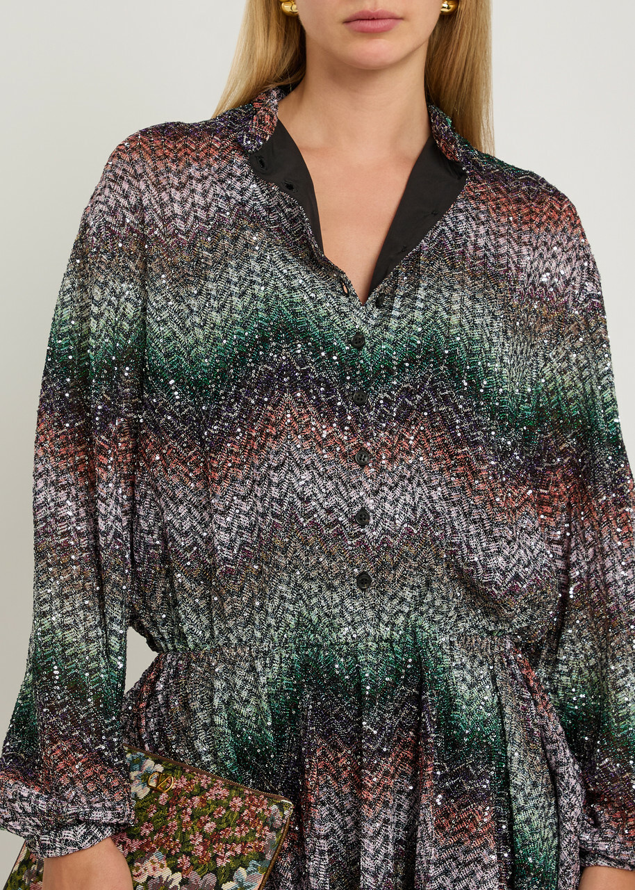 Missoni Chevron Sequin-embellished Metallic-knit Mini Dress Multicoloured