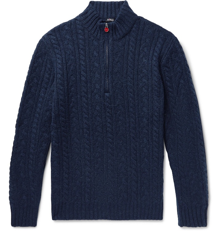 Photo: Kiton - Cable-Knit Cashmere Half-Zip Sweater - Blue
