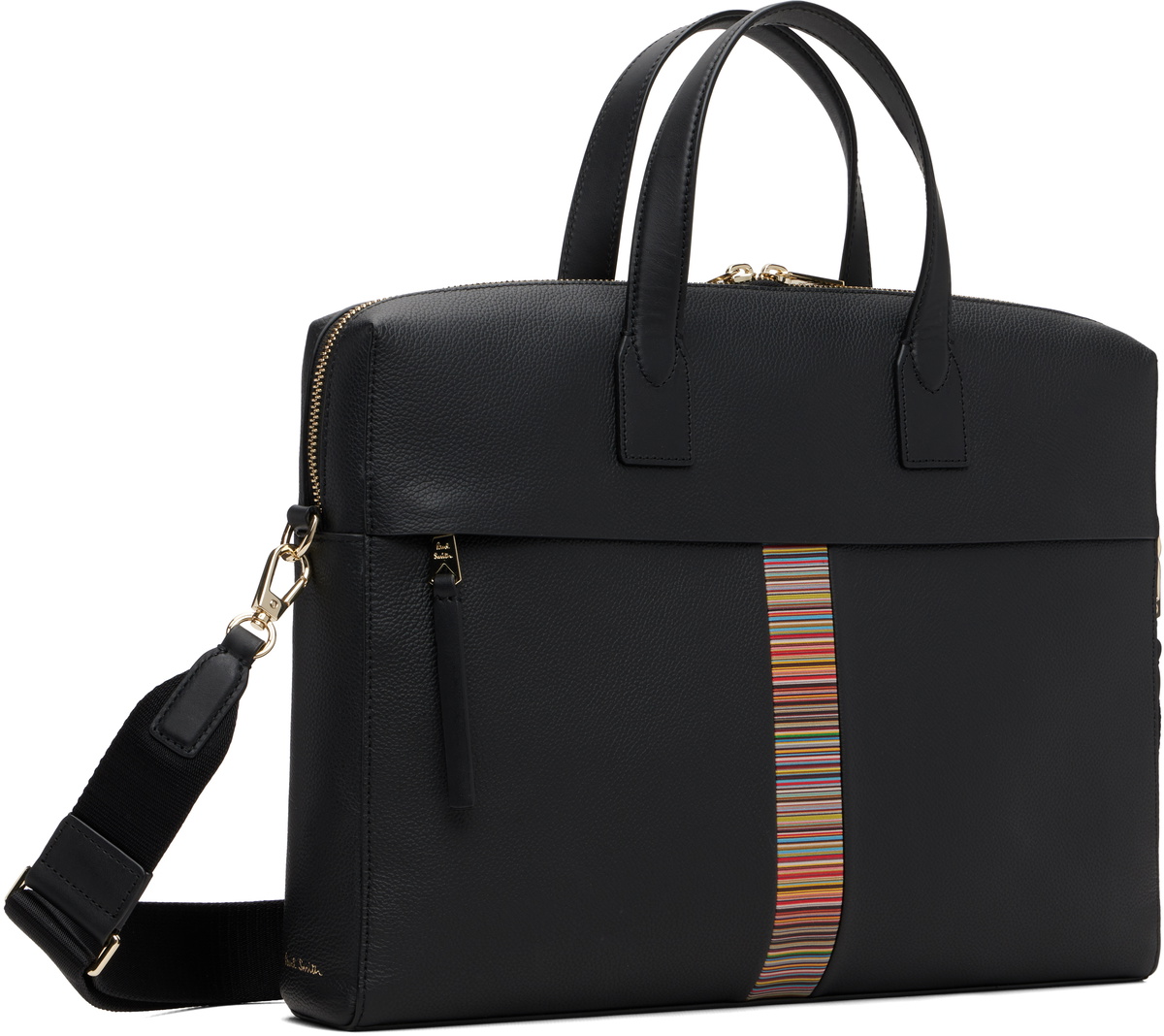 Paul Smith Black Leather 'Signature Stripe' Trim Folio Briefcase
