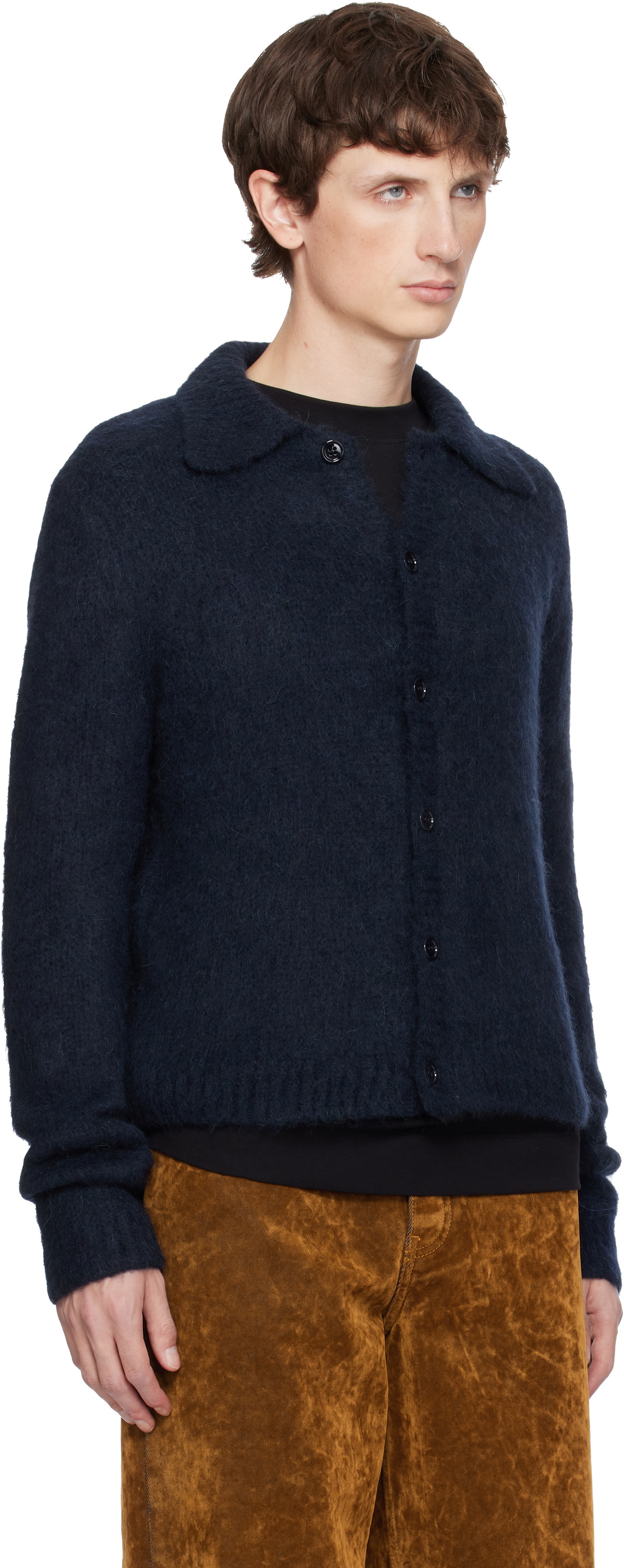 Dries Van Noten Navy Brushed Cardigan