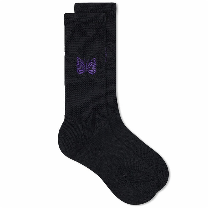 Photo: Needles Men's Butterfly Wool Pile Socks in Black