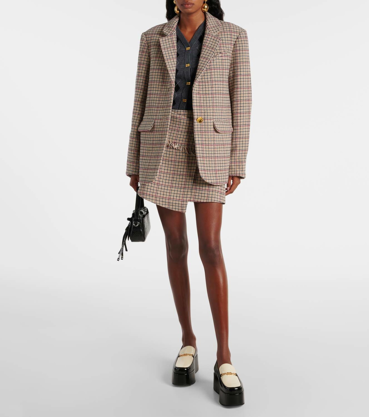 Ganni Checked wool-blend wrap skirt GANNI
