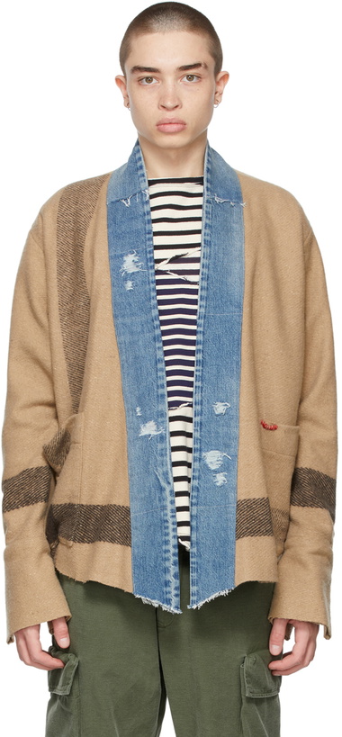 Photo: Greg Lauren Tan Boxy Striped Blanket Cardigan