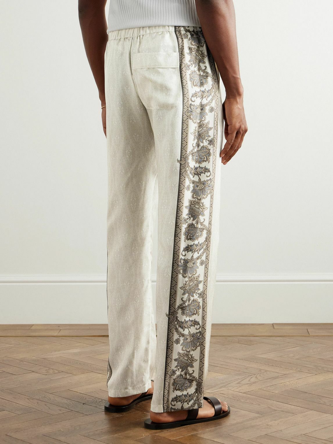 Etro - Slim-Fit Straight-Leg Printed Silk-Twill Trousers - Neutrals